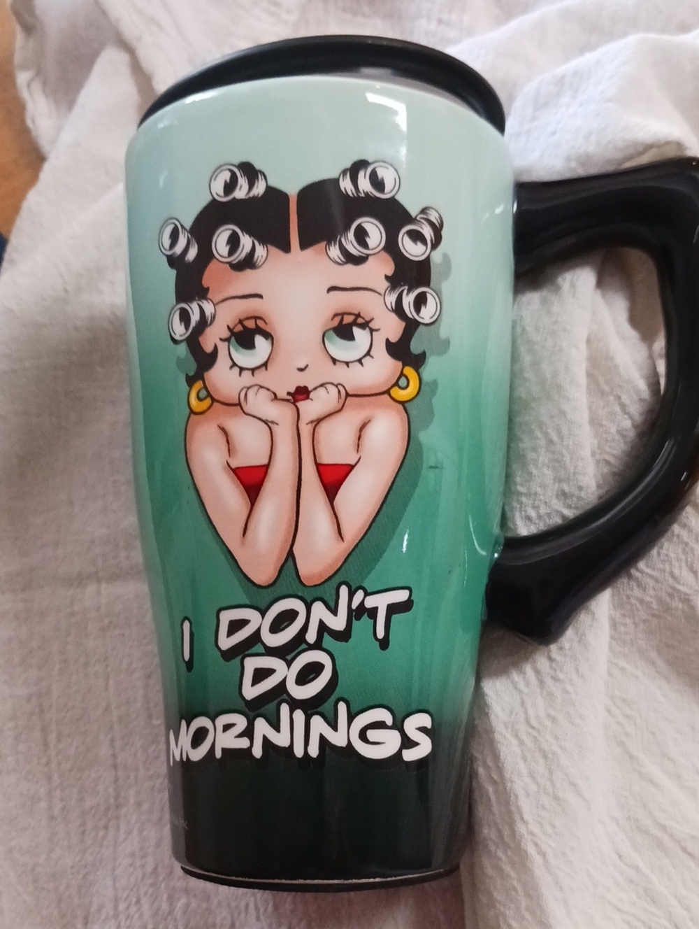 Betty Boop Mint to Dark Green Ombre Travel Mug with Black Handle
